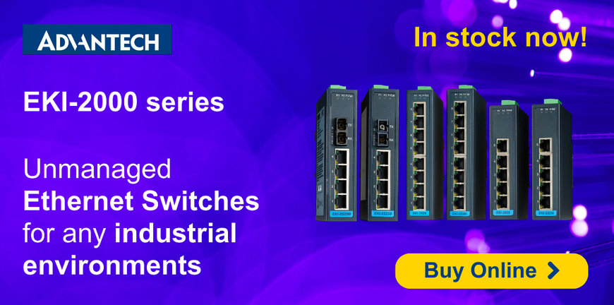 Advantech EKI-2000 series of industrial unmanaged Ethernet switches available from stock